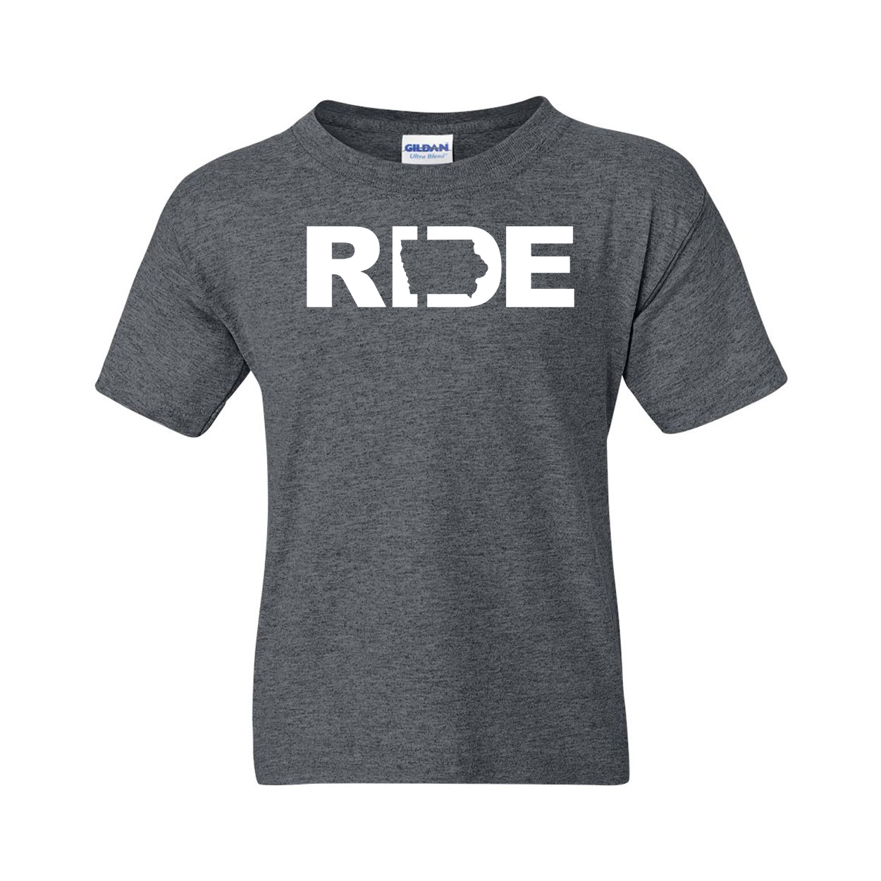 Ride Iowa Classic Youth T-Shirt Dark Heather Gray (White Logo)