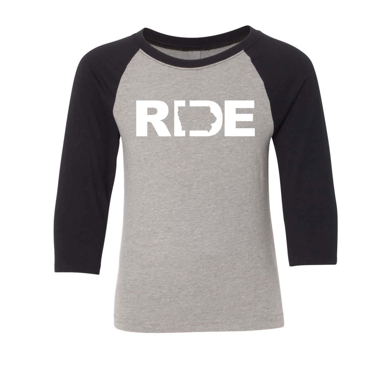 Ride Iowa Classic Youth Premium Raglan Shirt Gray/Black (White Logo)