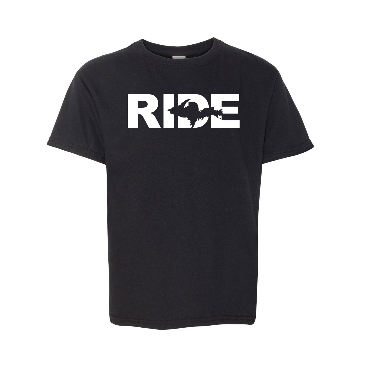 Ride Michigan UP Classic Youth T-Shirt Black (White Logo)