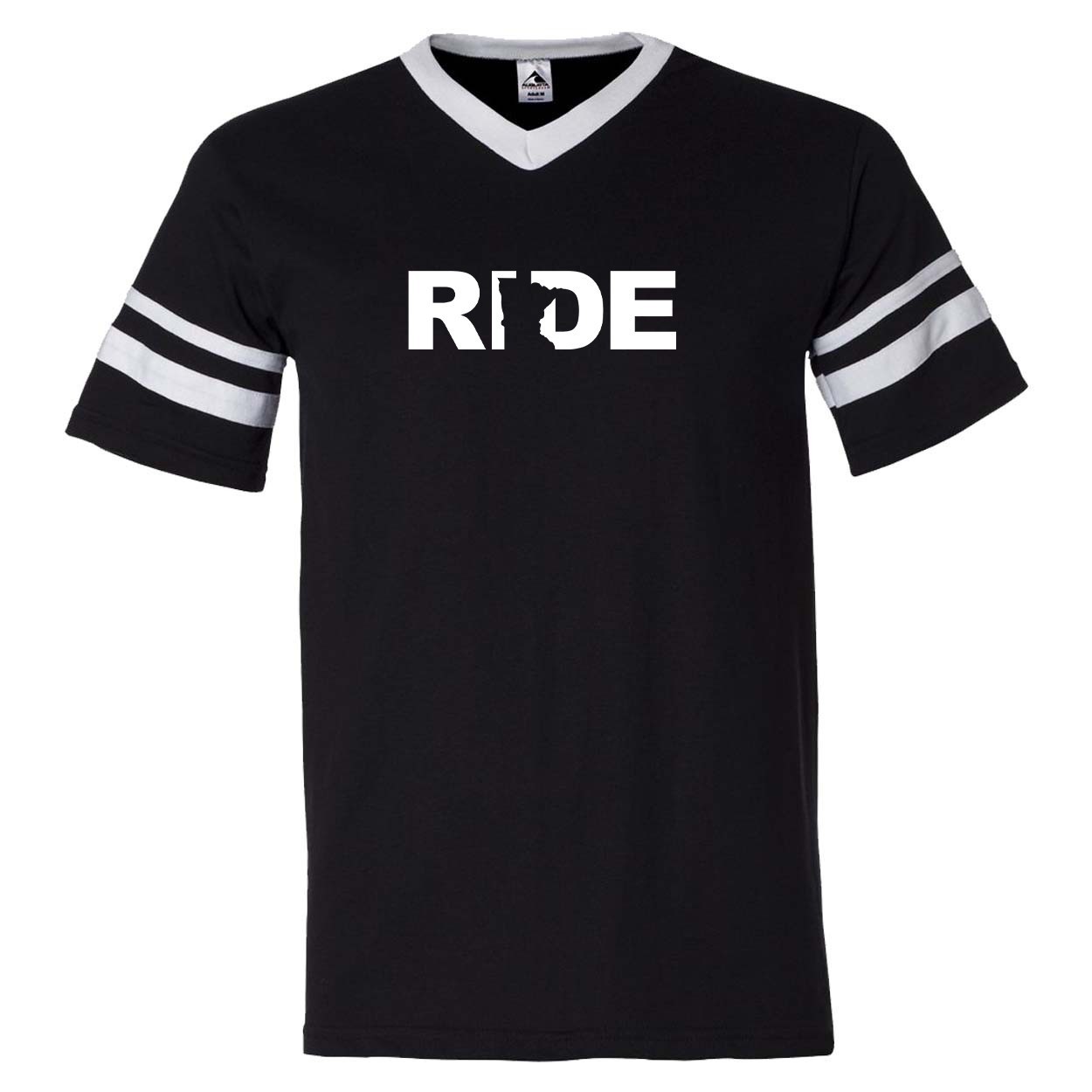 Ride Minnesota Classic Premium Striped Jersey T-Shirt Black/White (White Logo)