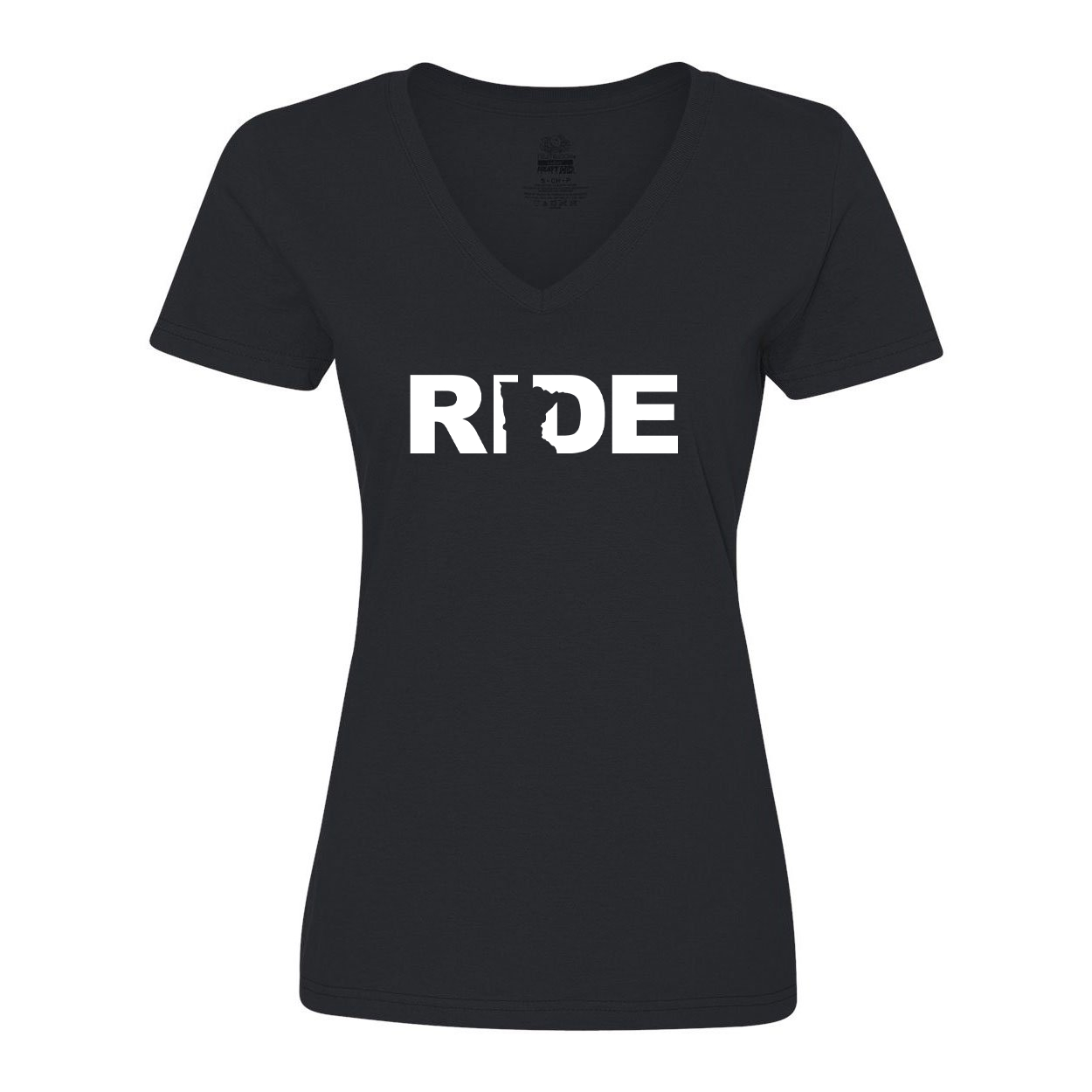 Ride Minnesota Classic Womens V-Neck Shirt Black (White Logo)