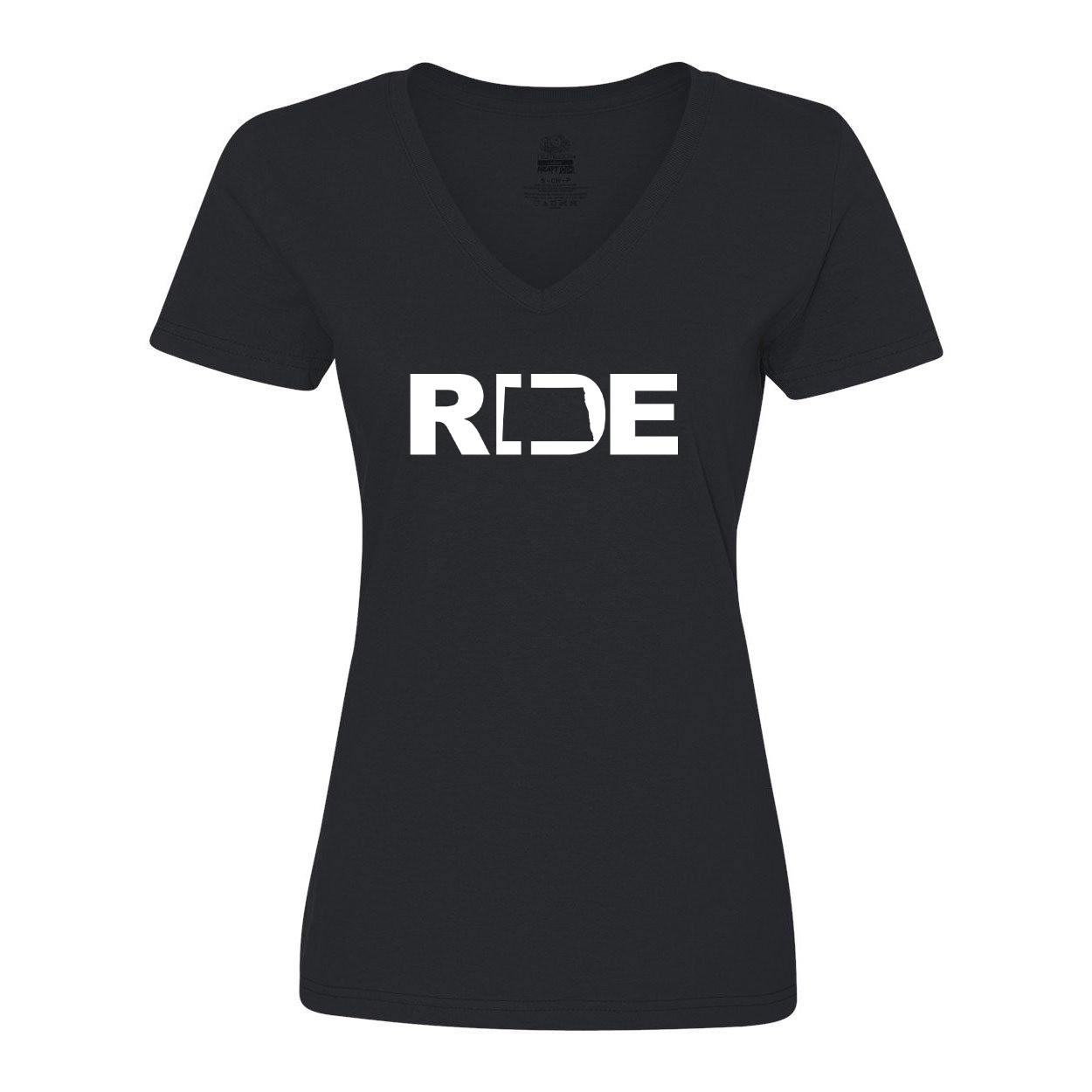 Ride North Dakota Classic Womens V-Neck Shirt Black (White Logo)