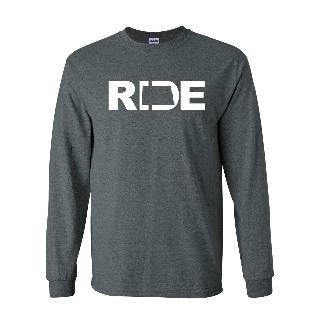 Ride North Dakota Classic Long Sleeve T-Shirt Dark Heather (White Logo)