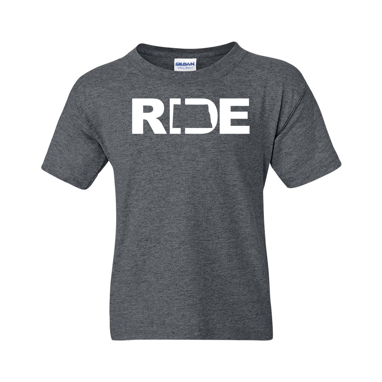 Ride North Dakota Classic Youth T-Shirt Dark Heather Gray (White Logo)