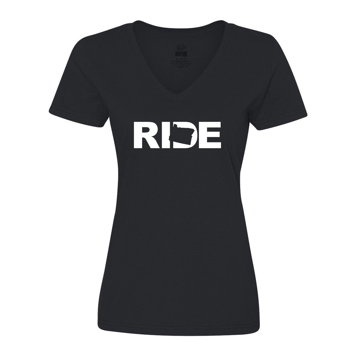 Ride Oregon Classic Womens V-Neck Shirt Black (White Logo)