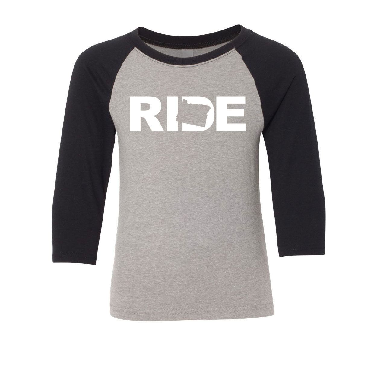 Ride Oregon Classic Youth Premium Raglan Shirt Gray/Black (White Logo)