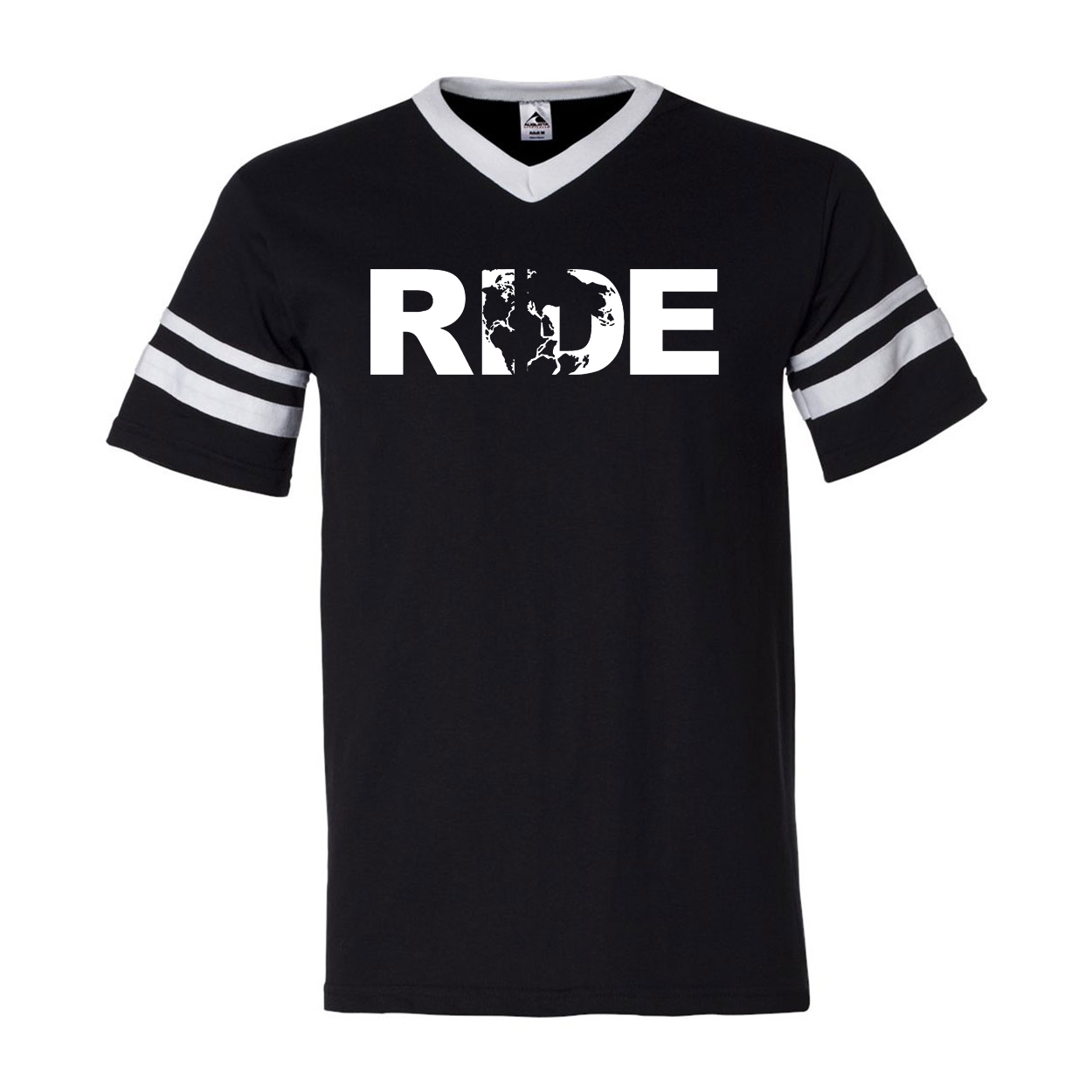 Ride Pangea Logo Classic Premium Striped Jersey T-Shirt Black/White (White Logo)