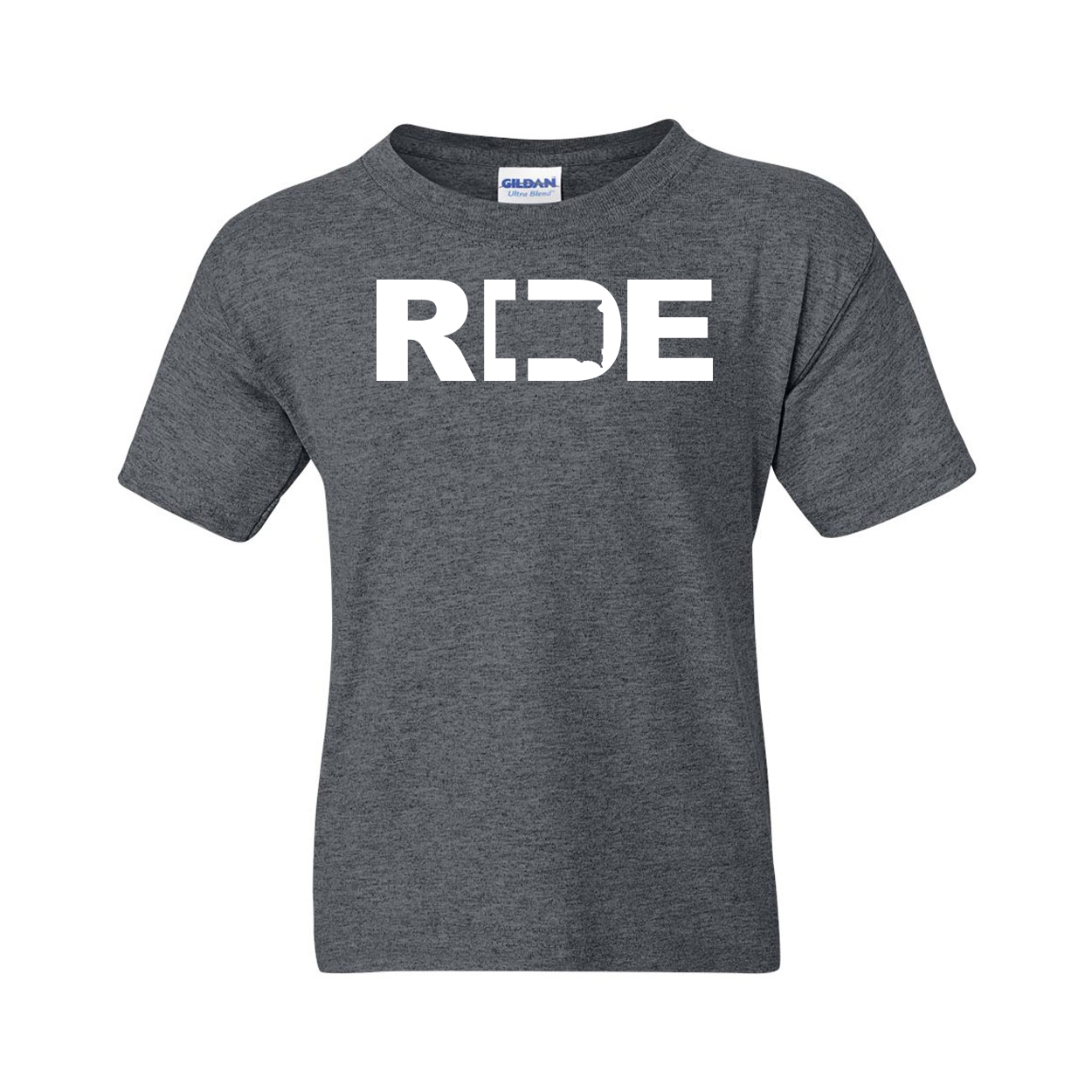 Ride South Dakota Classic Youth T-Shirt Dark Heather Gray (White Logo)