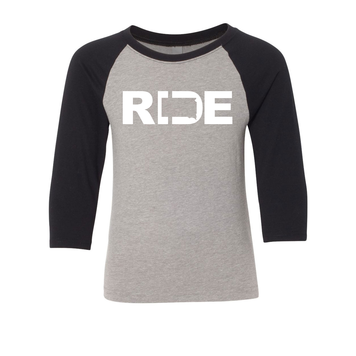 Ride South Dakota Classic Youth Premium Raglan Shirt Gray/Black (White Logo)
