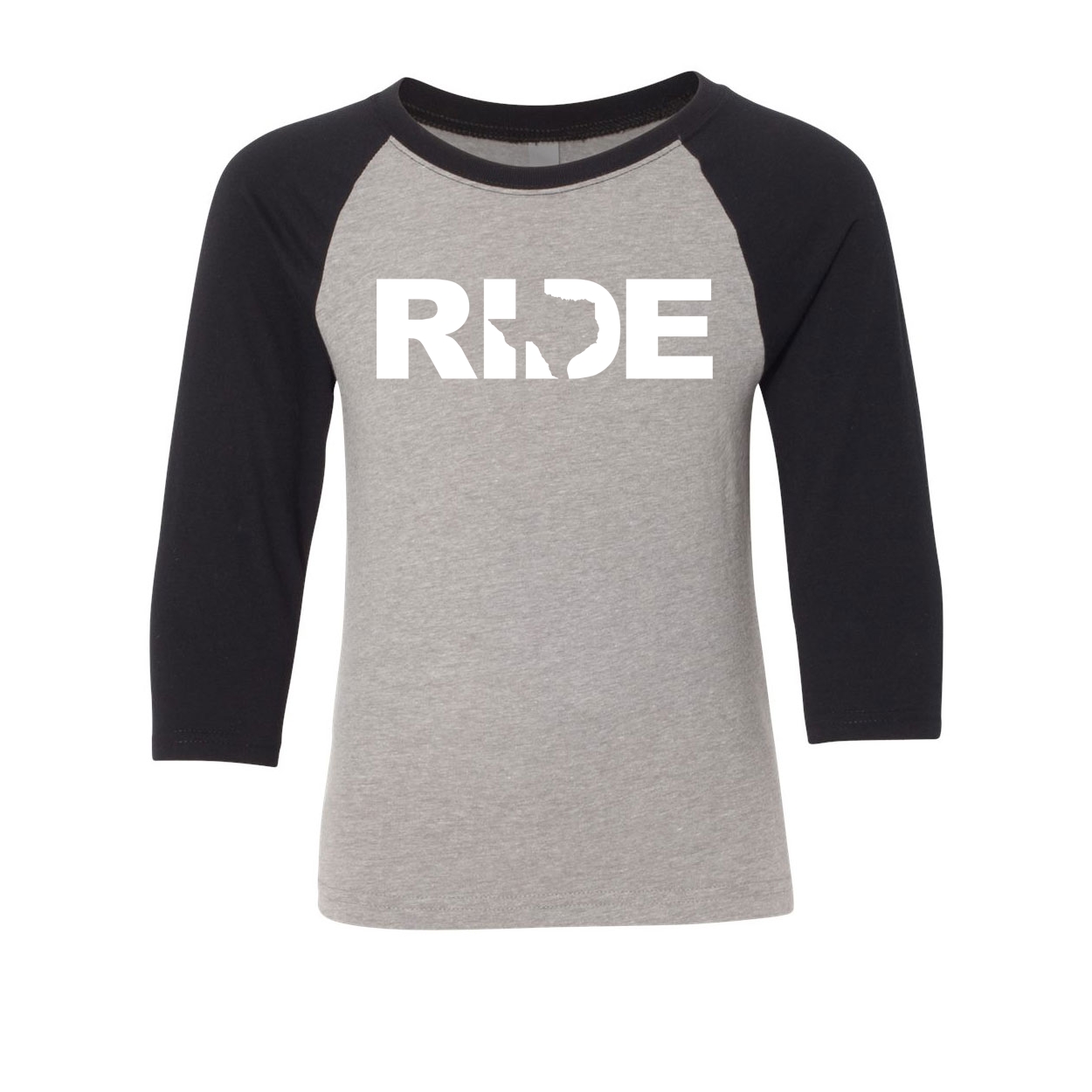 Ride Texas Classic Youth Premium Raglan Shirt Gray/Black (White Logo)