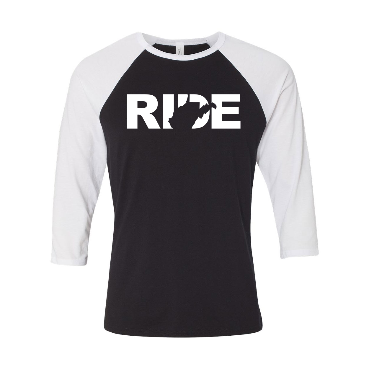 Ride West Virginia Classic Raglan Shirt Black/White (White Logo)