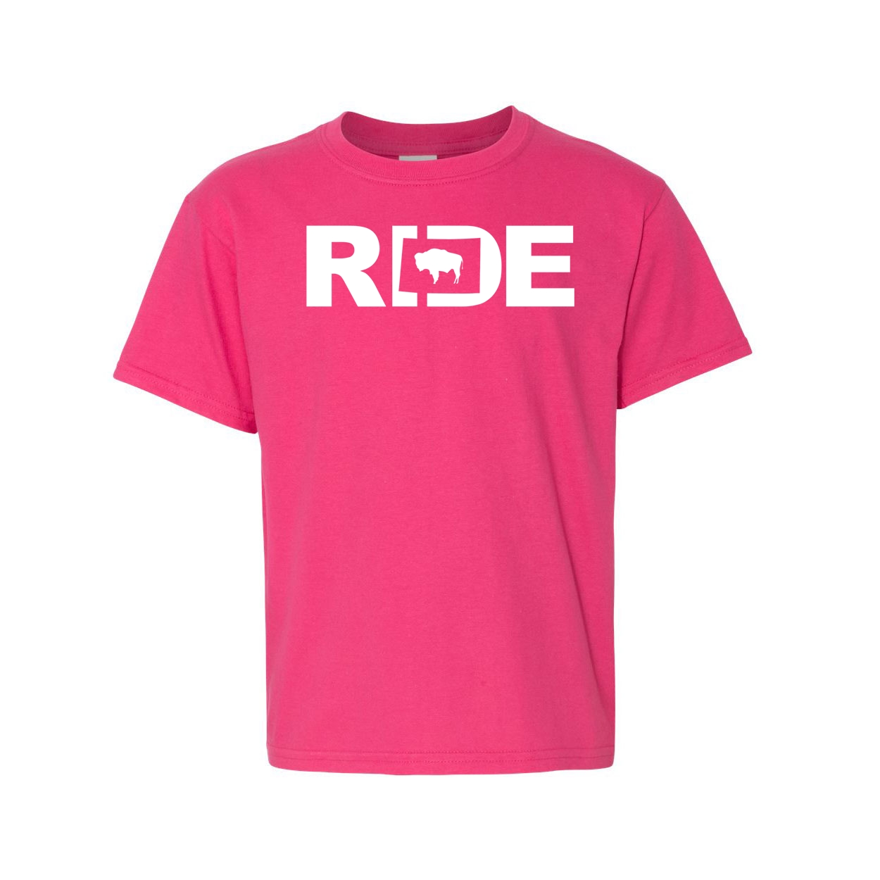 Ride Wyoming Classic Youth T-Shirt Pink (White Logo)