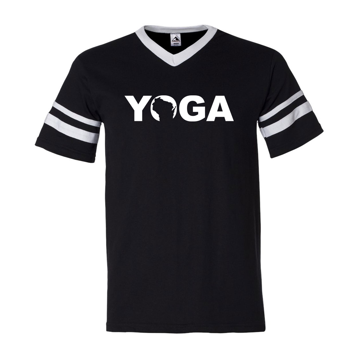 Yoga Wisconsin Classic Premium Striped Jersey T-Shirt Black/White (White Logo)