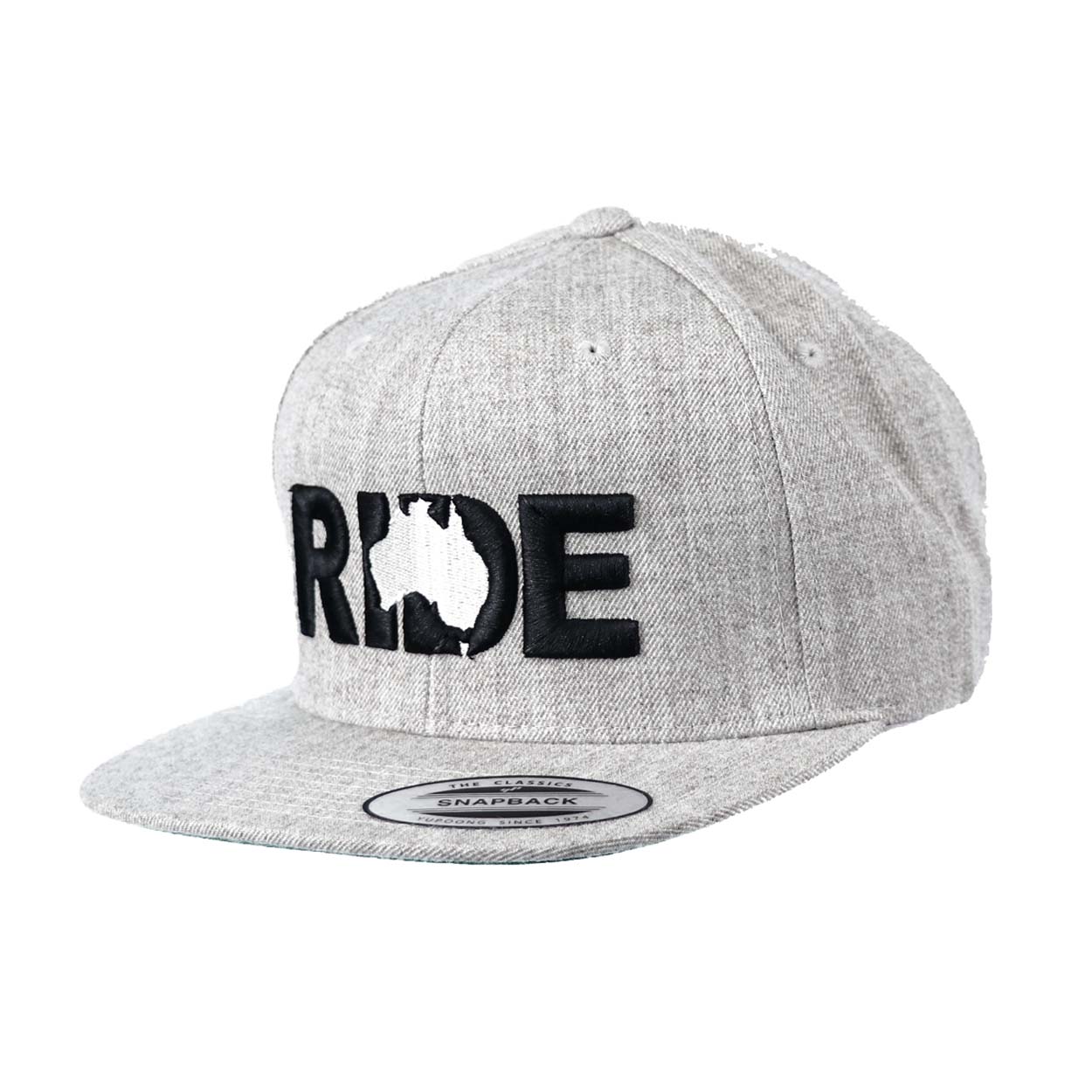 Ride Australia Classic Pro 3D Puff Embroidered Snapback Flat Brim Hat Heather Gray