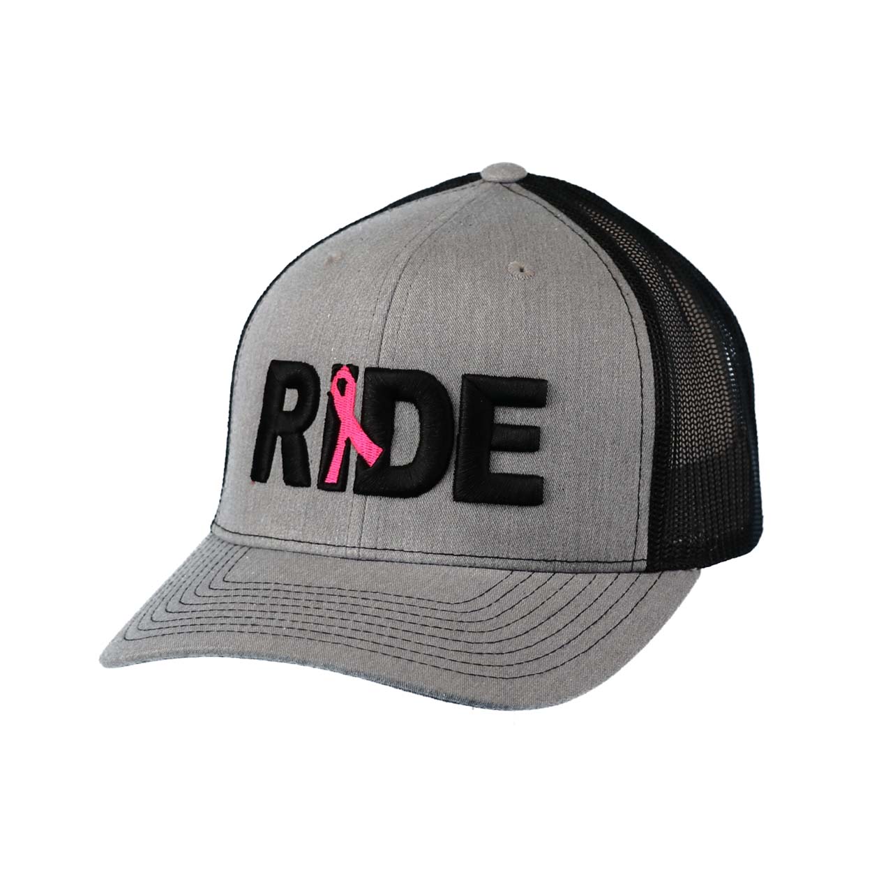 Ride Ribbon Logo Classic Embroidered Snapback Trucker Hat Heather Gray/Black