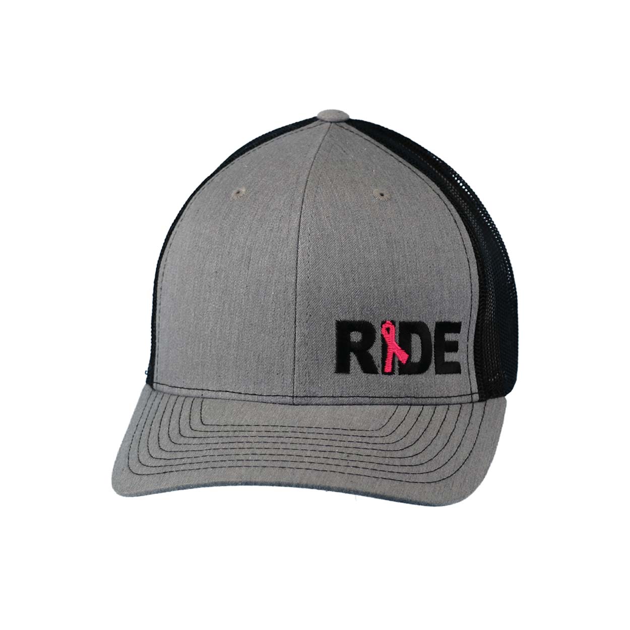 Ride Ribbon Logo Night Out Embroidered Snapback Trucker Hat Heather Gray/Black