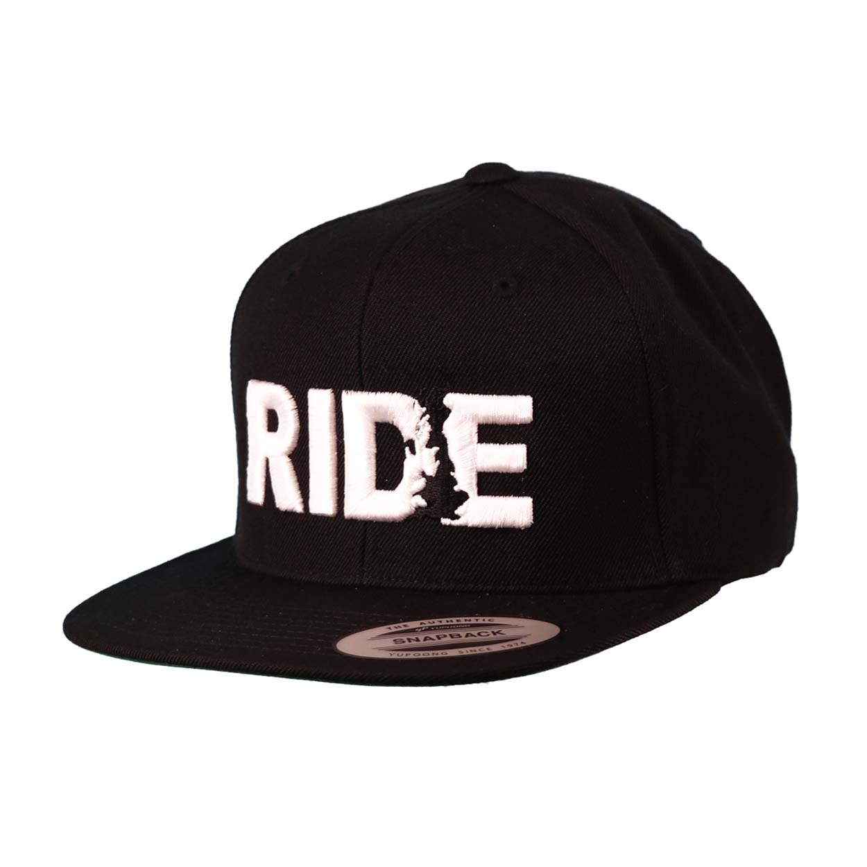 Ride United Kingdom Classic Embroidered Snapback Flat Brim Hat Black