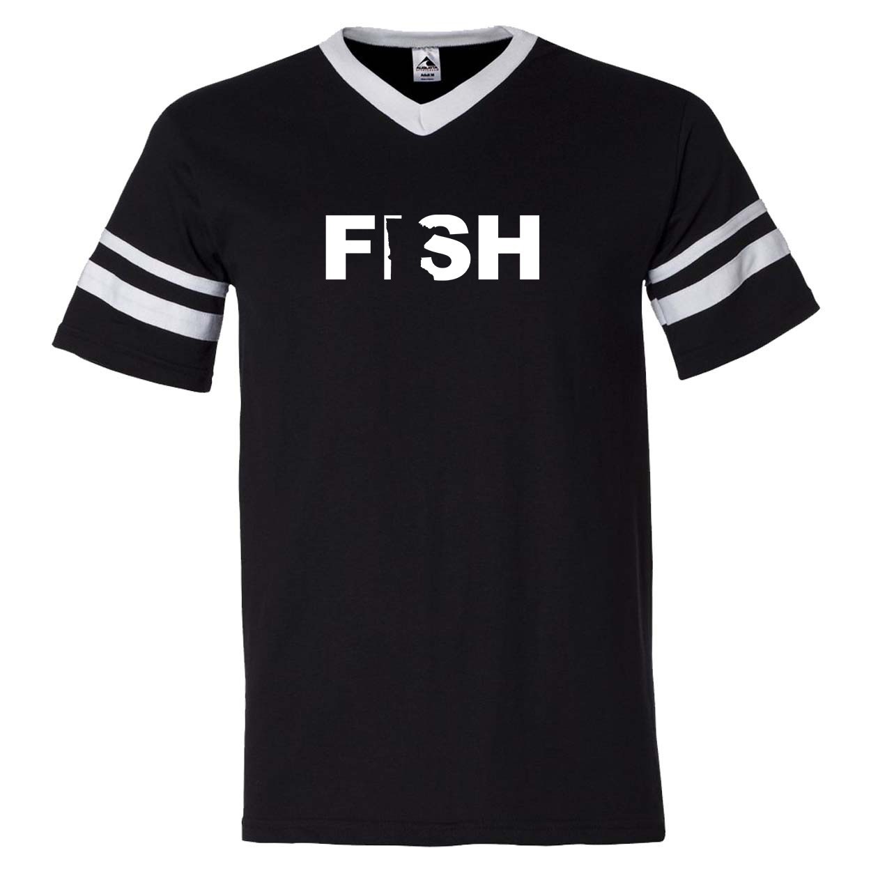 Fish Minnesota Classic Premium Striped Jersey T-Shirt Black/White (White Logo)