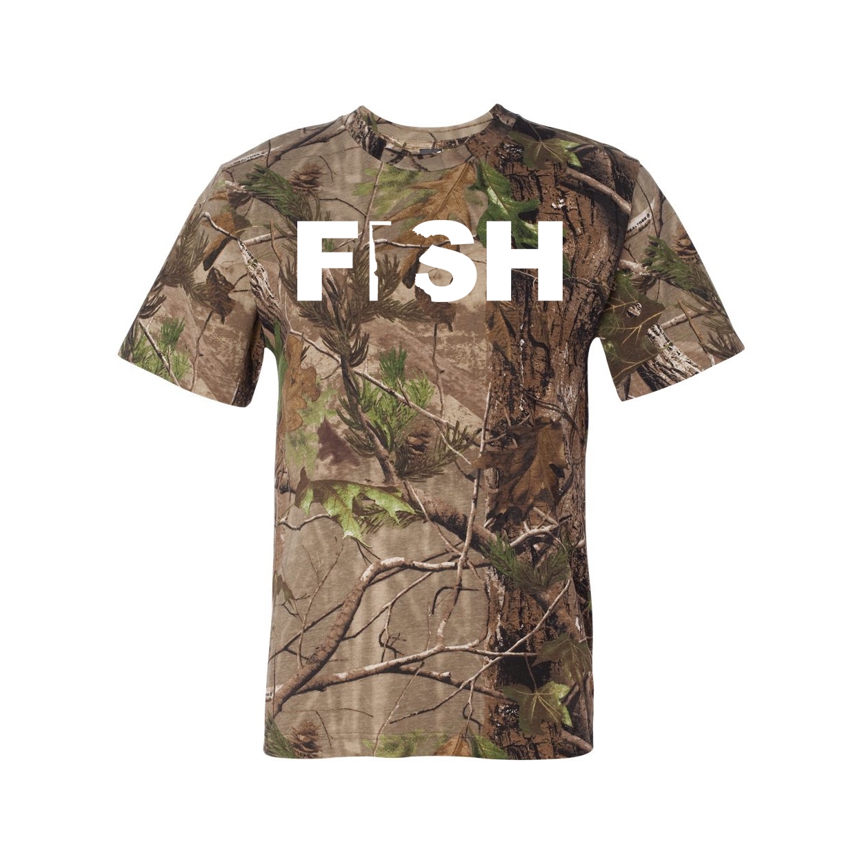 Fish Minnesota Classic Premium T-Shirt RealTree Camo (White Logo)