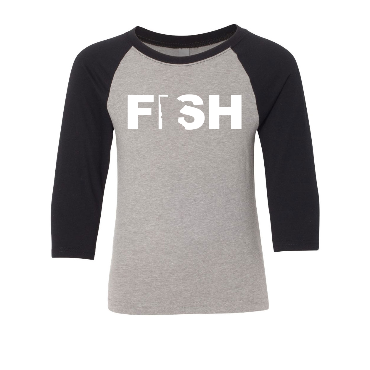 Fish Minnesota Classic Youth Premium Raglan Shirt Gray/Black (White Logo)