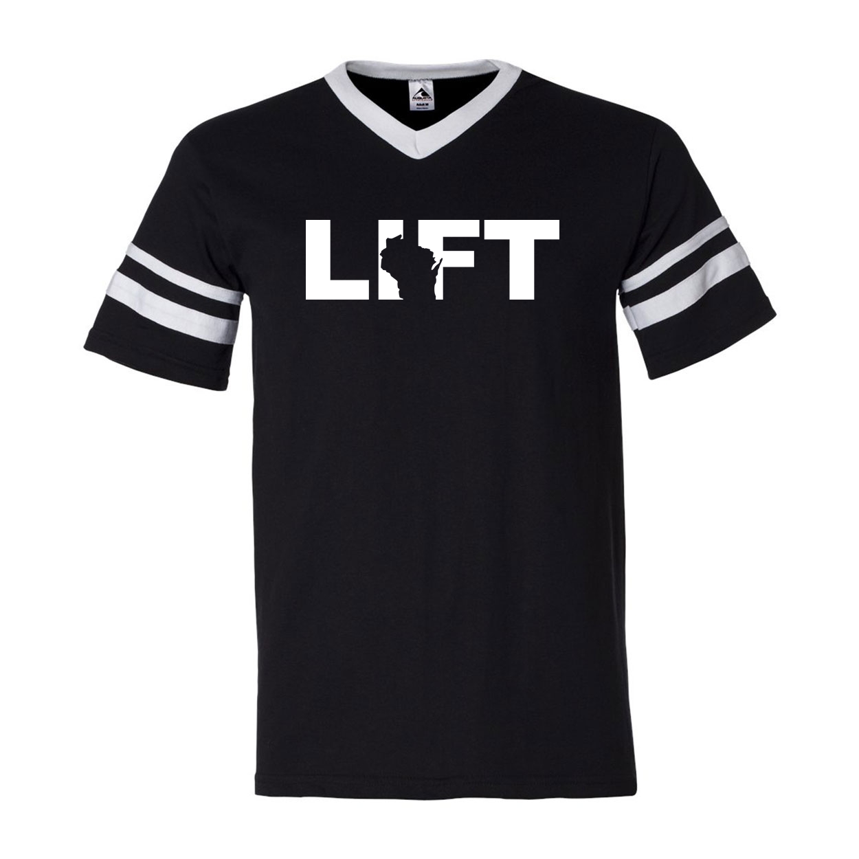 Lift Wisconsin Classic Premium Striped Jersey T-Shirt Black/White (White Logo)