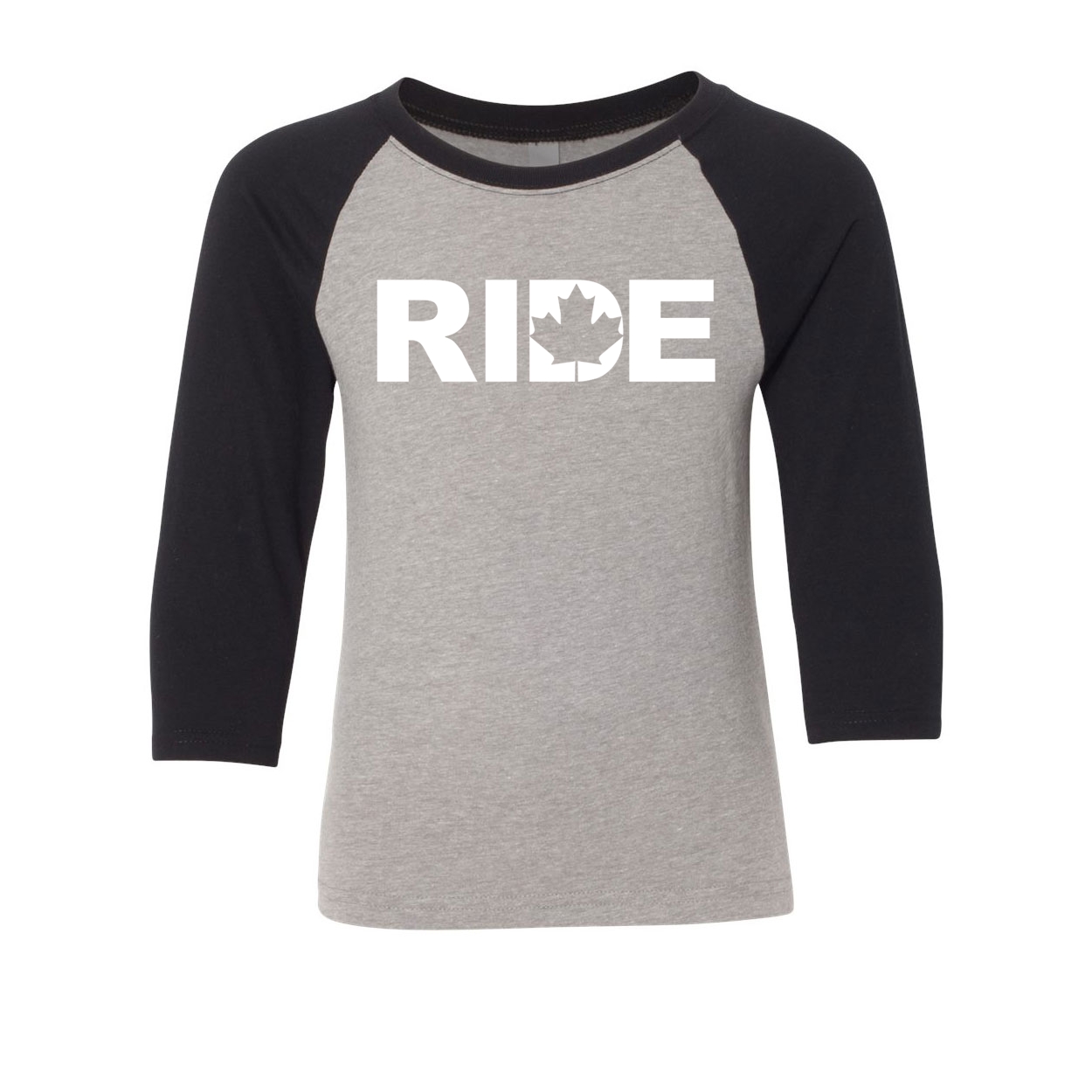 Ride Canada Classic Youth Premium Raglan Shirt Gray/Black (White Logo)