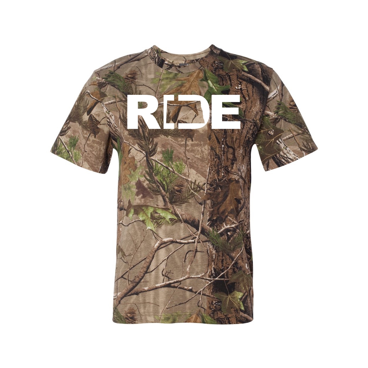 Ride North Dakota Classic Premium T-Shirt RealTree Camo (White Logo)