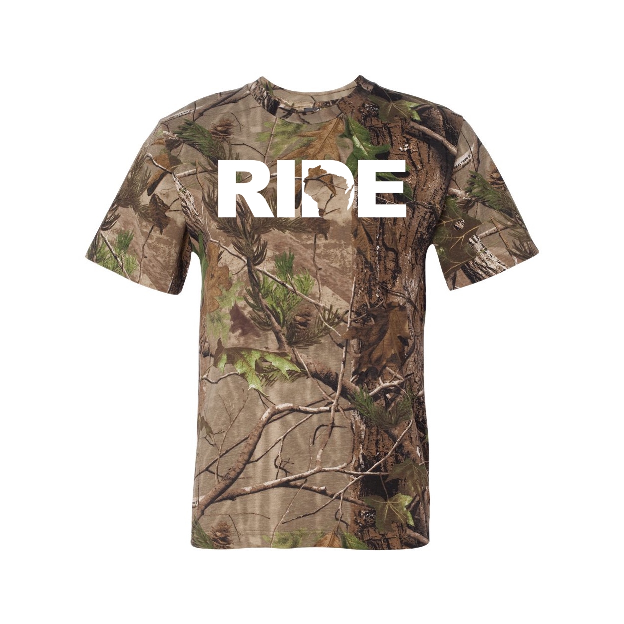 Ride Wisconsin Classic Premium T-Shirt RealTree Camo (White Logo)