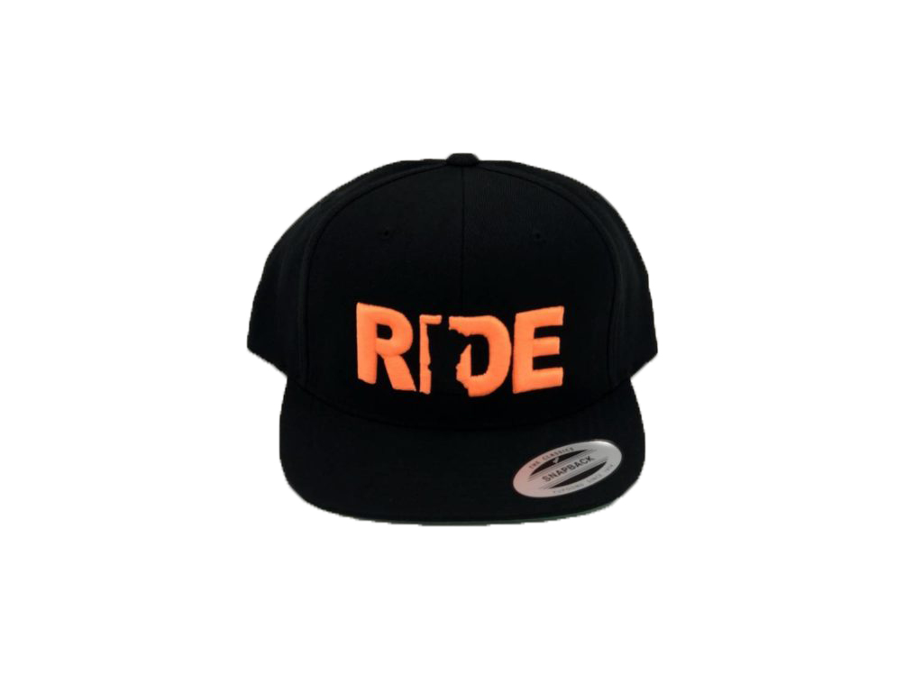 Ride Minnesota Classic Embroidered Snapback Flat Brim Hat Black/Orange