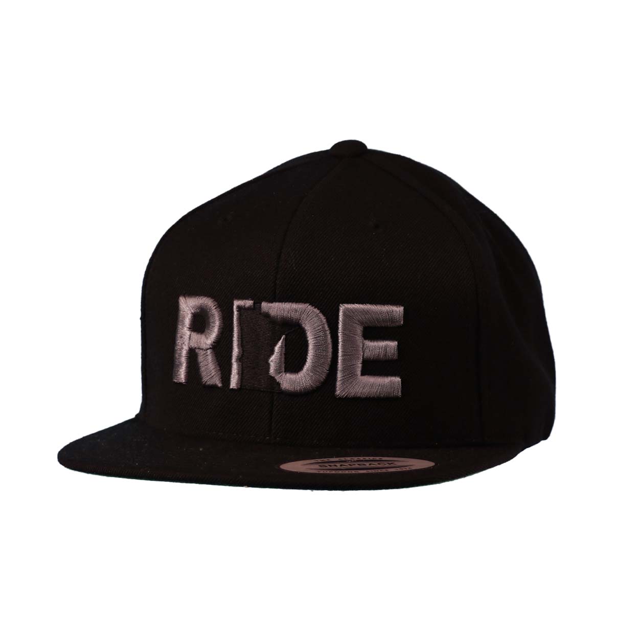 Ride Minnesota Classic Embroidered Snapback Flat Brim Hat Black/Gray