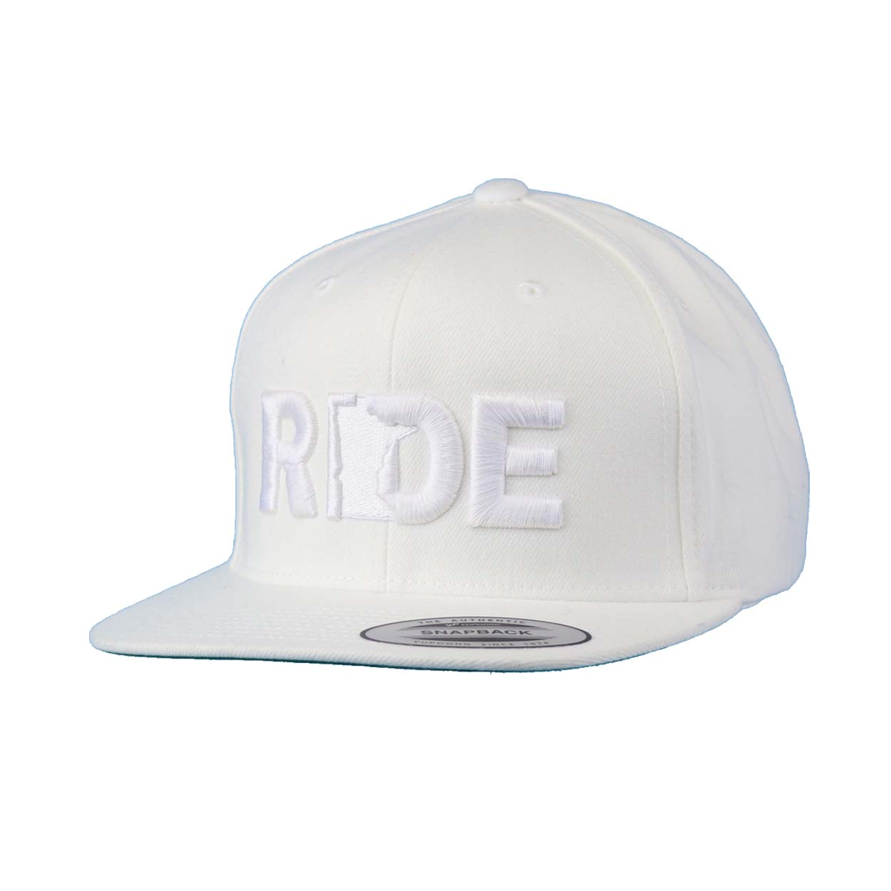 Ride Minnesota Classic Embroidered Snapback Flat Brim Hat White/White
