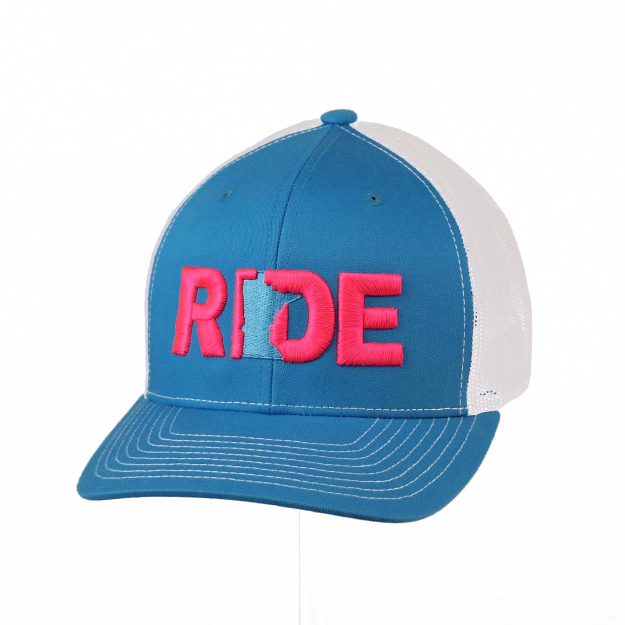 Ride Minnesota Classic Embroidered Snapback Trucker Hat Turquoise/Pink