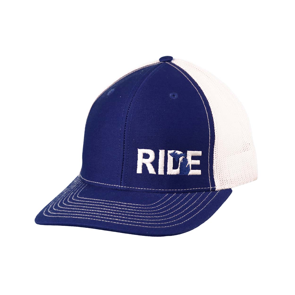Ride Michigan Night Out Pro Embroidered Snapback Trucker Hat Blue/White