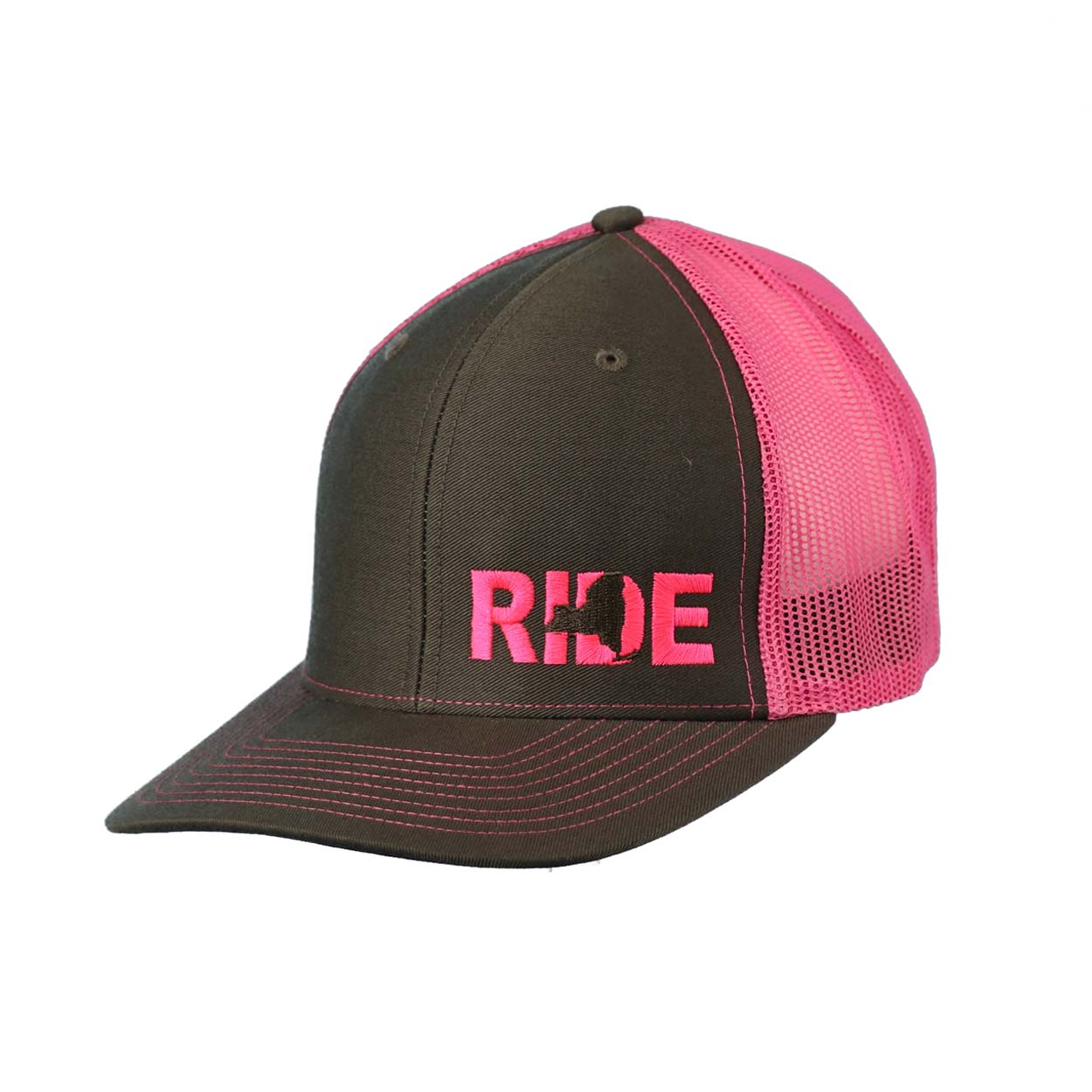 Ride New York Night Out Embroidered Snapback Trucker Hat Charcoal/Pink