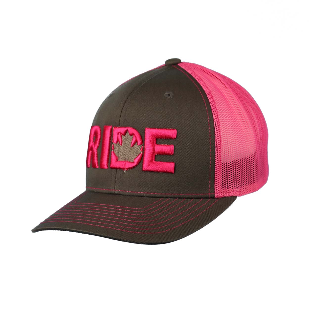 Ride Canada Classic Pro 3D Puff Embroidered Snapback Trucker Hat Gray/Pink
