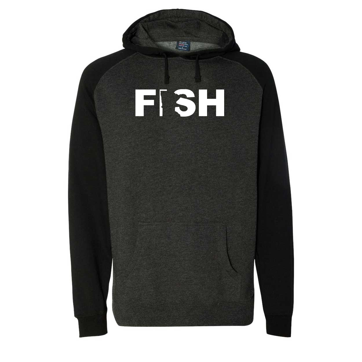 Fish Minnesota Classic Raglan Hooded Pullover Sweatshirt Charcoal/Heather Black (White Logo)