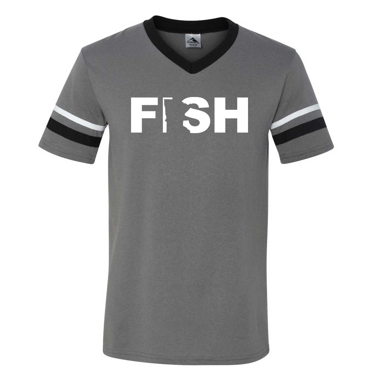 Fish Minnesota Classic Premium Striped Jersey T-Shirt Graphite/Black/White (White Logo)