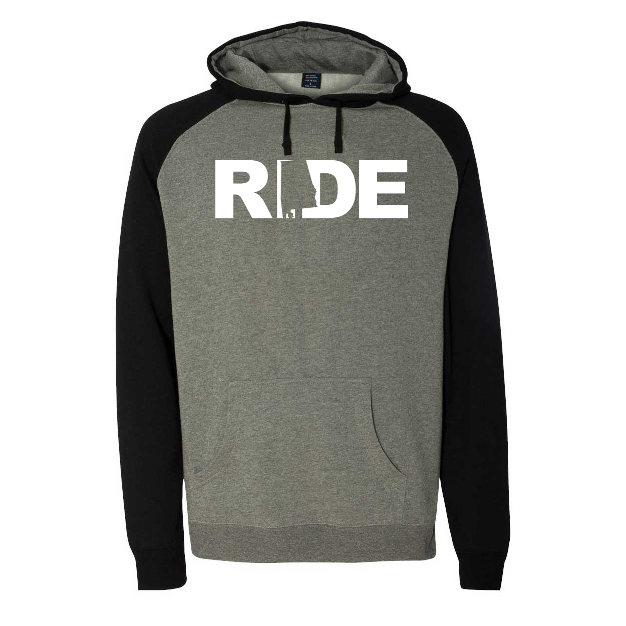 Ride Alabama Classic Raglan Hooded Pullover Sweatshirt Gunmetal/Heather Black (White Logo)