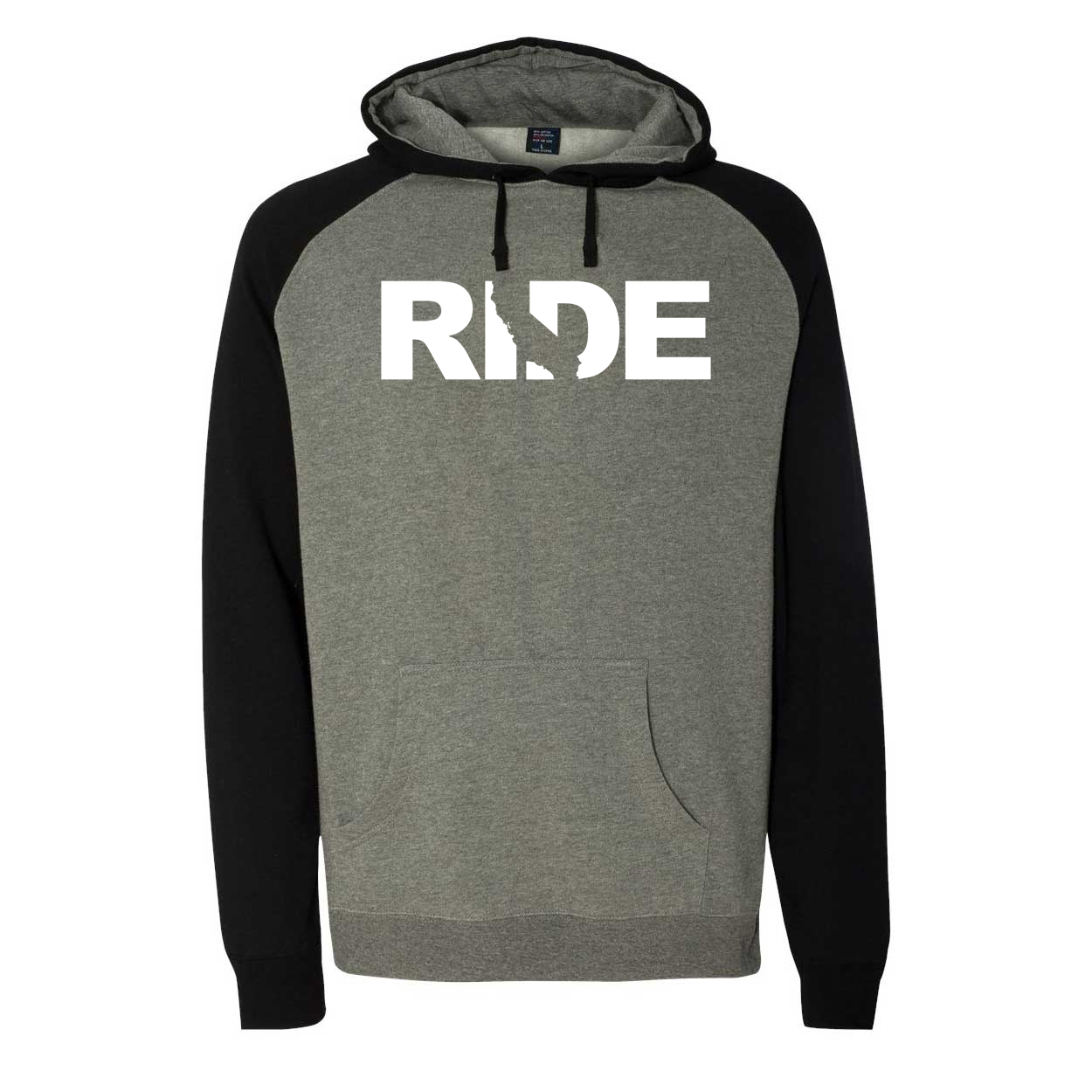 Ride California Classic Raglan Hooded Pullover Sweatshirt Gunmetal/Heather Black (White Logo)