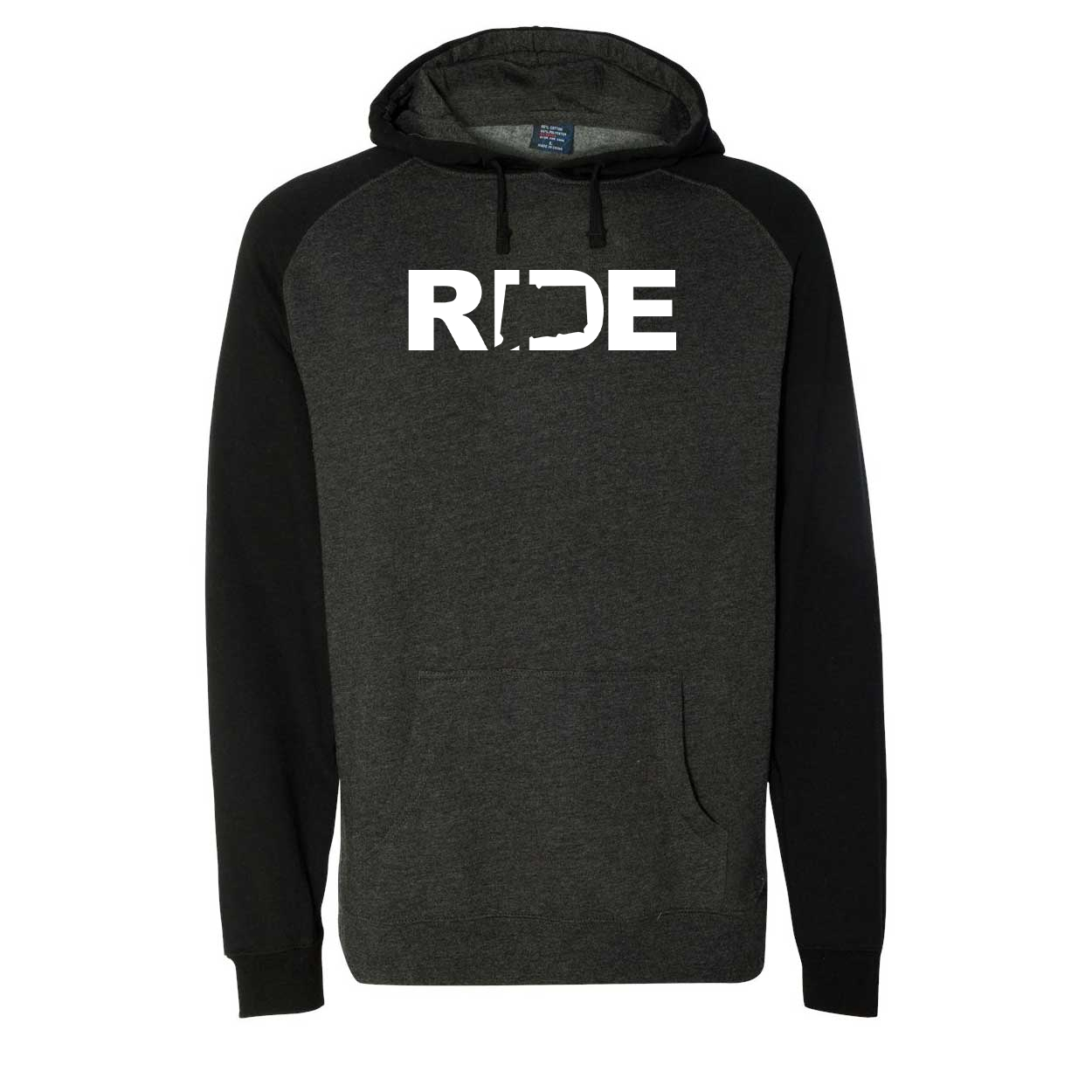Ride Connecticut Classic Raglan Hooded Pullover Sweatshirt Charcoal/Heather Black (White Logo)