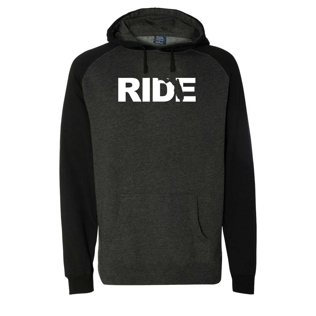 Ride Florida Classic Raglan Hooded Pullover Sweatshirt Charcoal/Heather Black (White Logo)