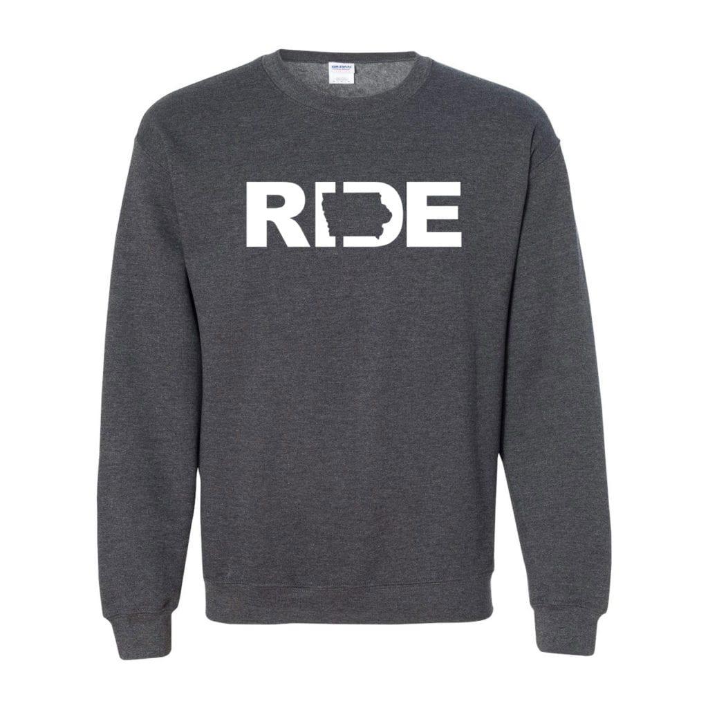 Ride Iowa Classic Crewneck Sweatshirt Dark Heather Gray (White Logo)