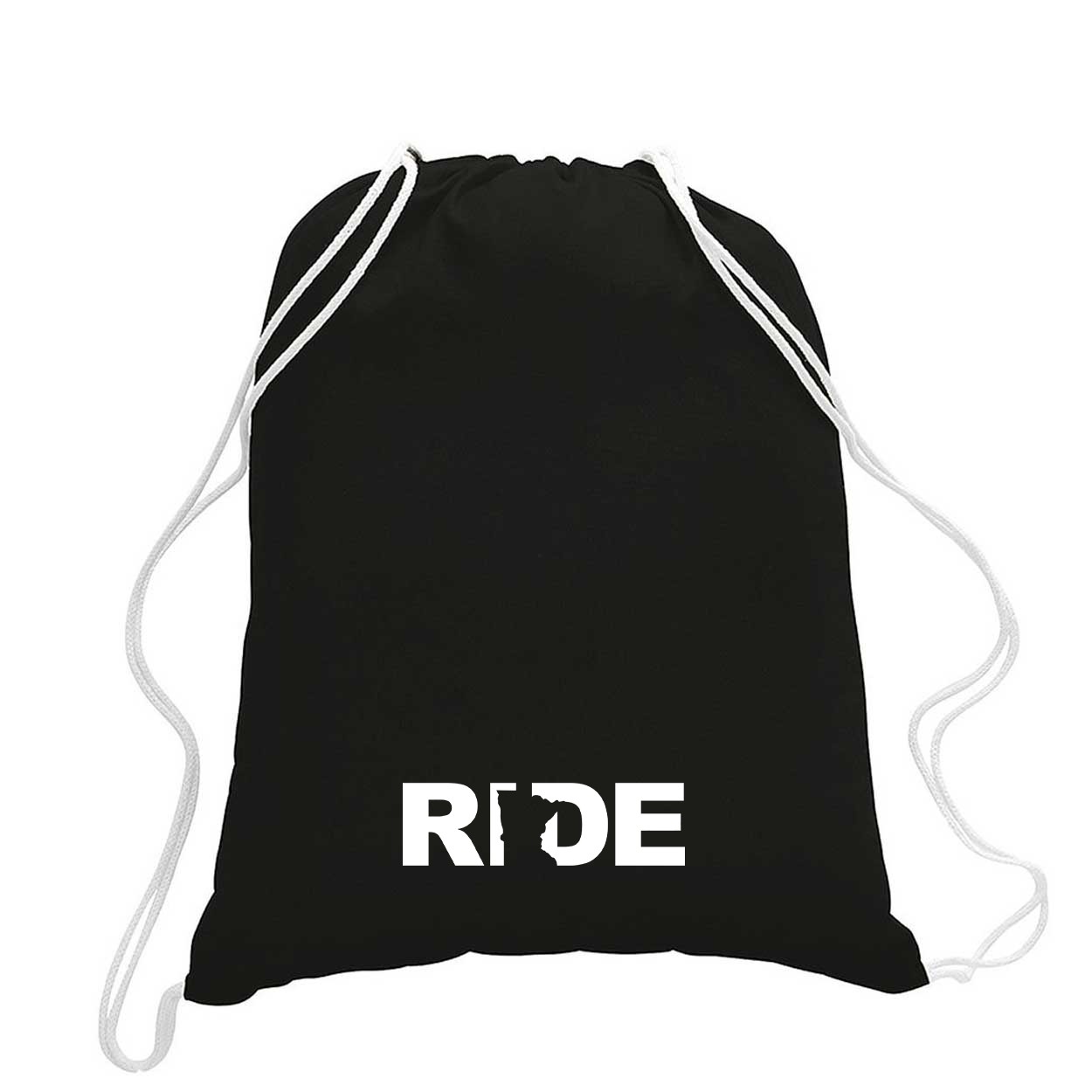 Ride Minnesota Classic Drawstring Sport Pack Bag/Cinch Sack Black (White Logo)