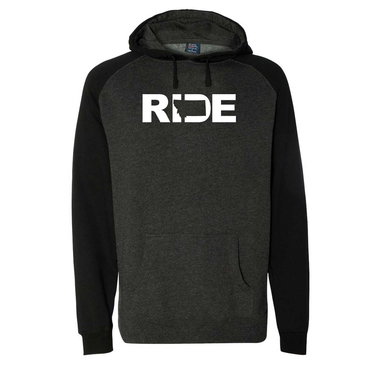 Ride Montana Classic Raglan Hooded Pullover Sweatshirt Charcoal/Heather Black (White Logo)