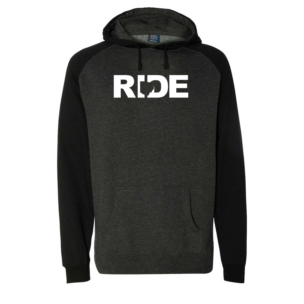 Ride Ohio Classic Raglan Hooded Pullover Sweatshirt Charcoal/Heather Black (White Logo)