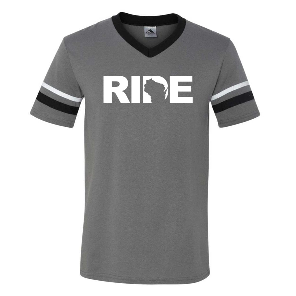 Ride Wisconsin Classic Premium Striped Jersey T-Shirt Graphite/Black/White (White Logo)