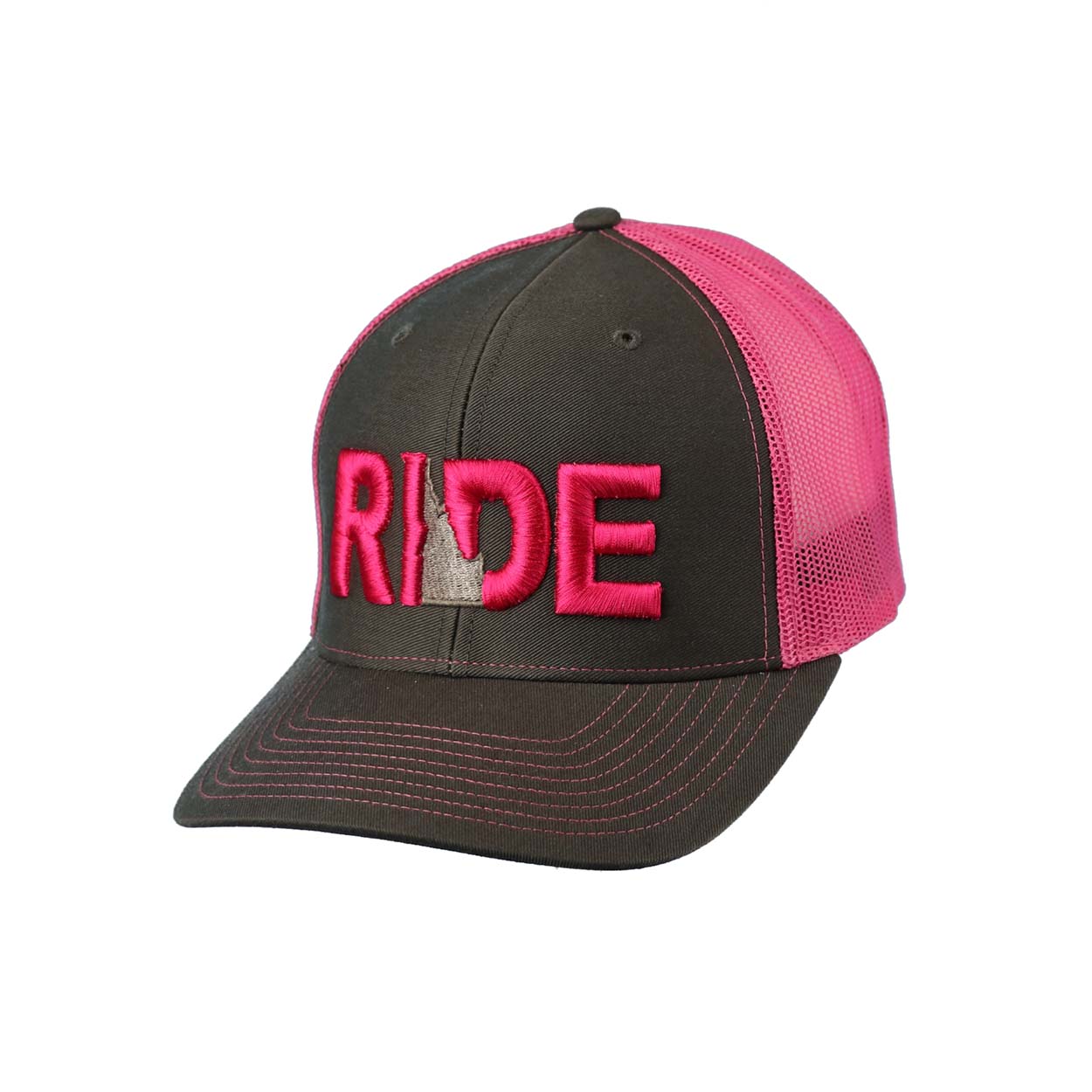 Ride Idaho Classic Embroidered Snapback Trucker Hat Gray/Pink