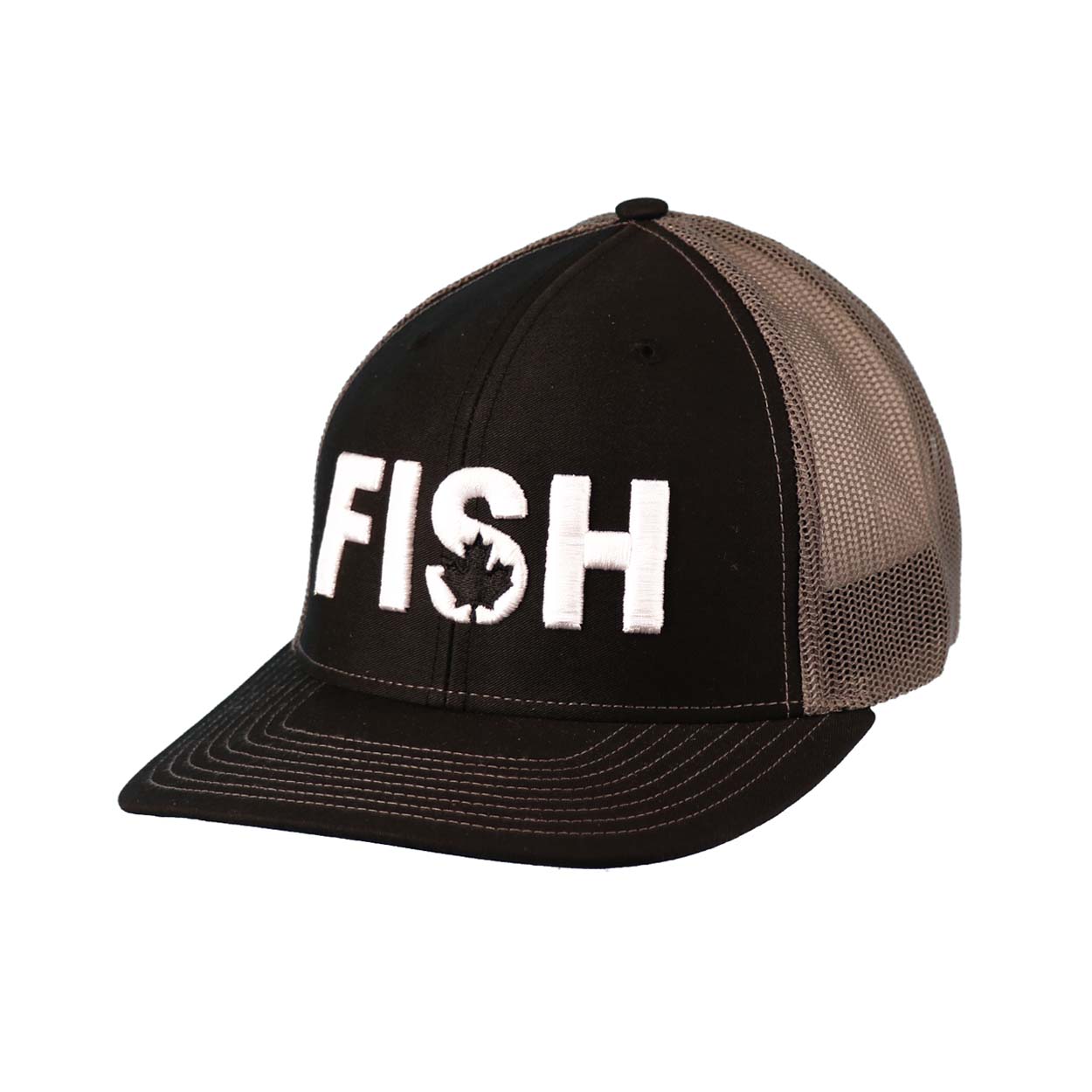 Fish Canada Classic Embroidered Snapback Trucker Hat Black/Dark Gray