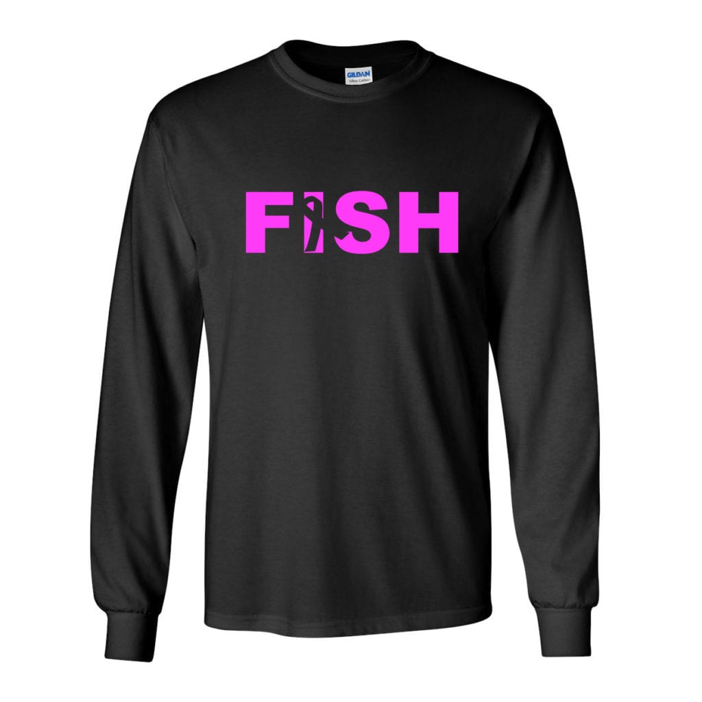 Fish Ribbon Logo Classic Long Sleeve T-Shirt Black (White Logo)