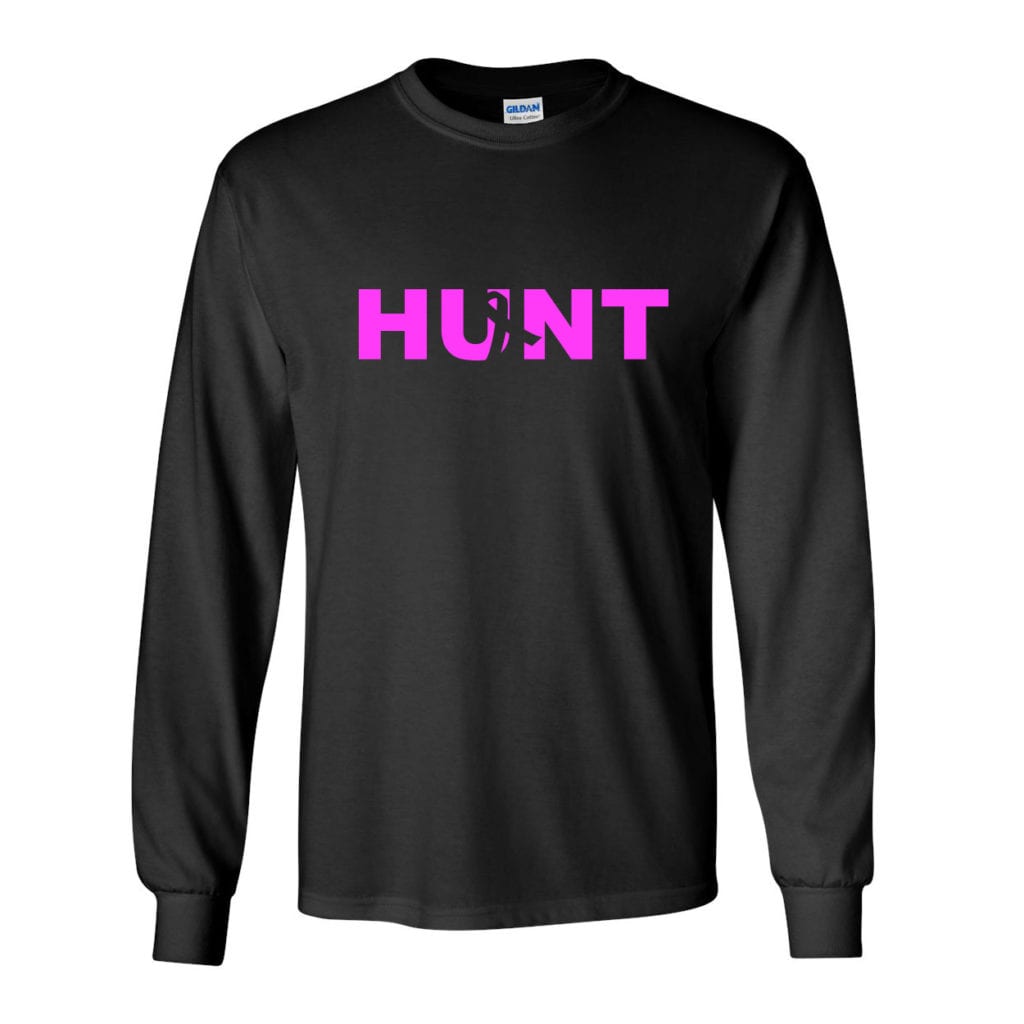 Hunt Ribbon Logo Classic Long Sleeve T-Shirt Black (White Logo)